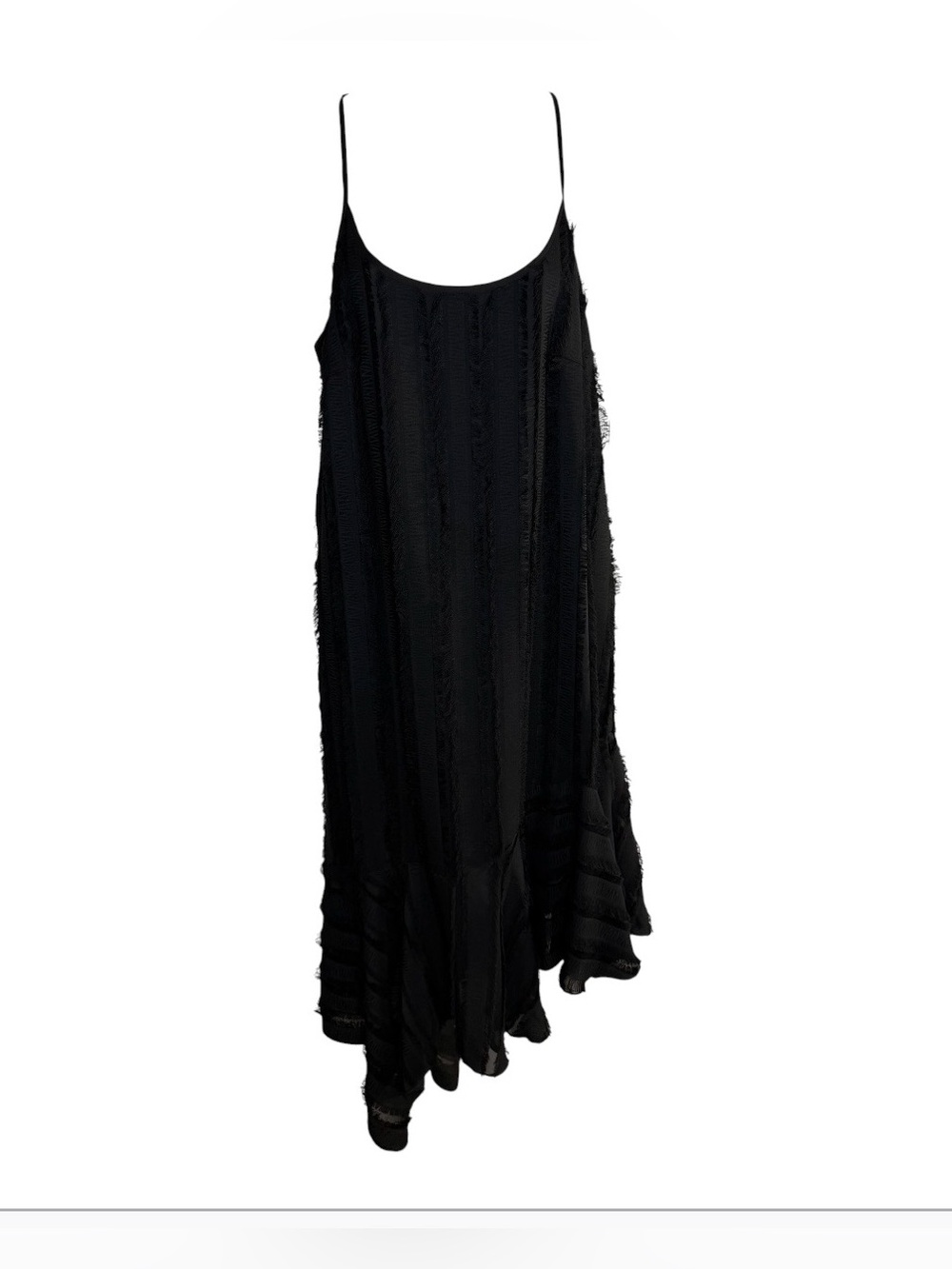Anthropologie Eri + Ali Black Fringed Asymmetrical Slip Dress S